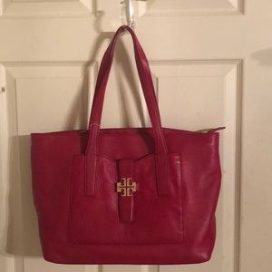 Tory Burch Red Leather Tote Bag